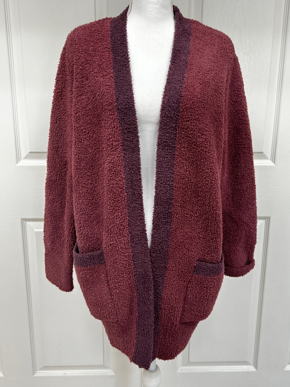 Barefoot Dreams CozyChic So-Cal Cardigan in Dark Burgundy Size L